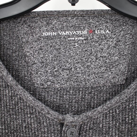 John Varvatos pullover Men Large Gray snap Button henley Patch Elbow Long Sleeve - Picture 4 of 10